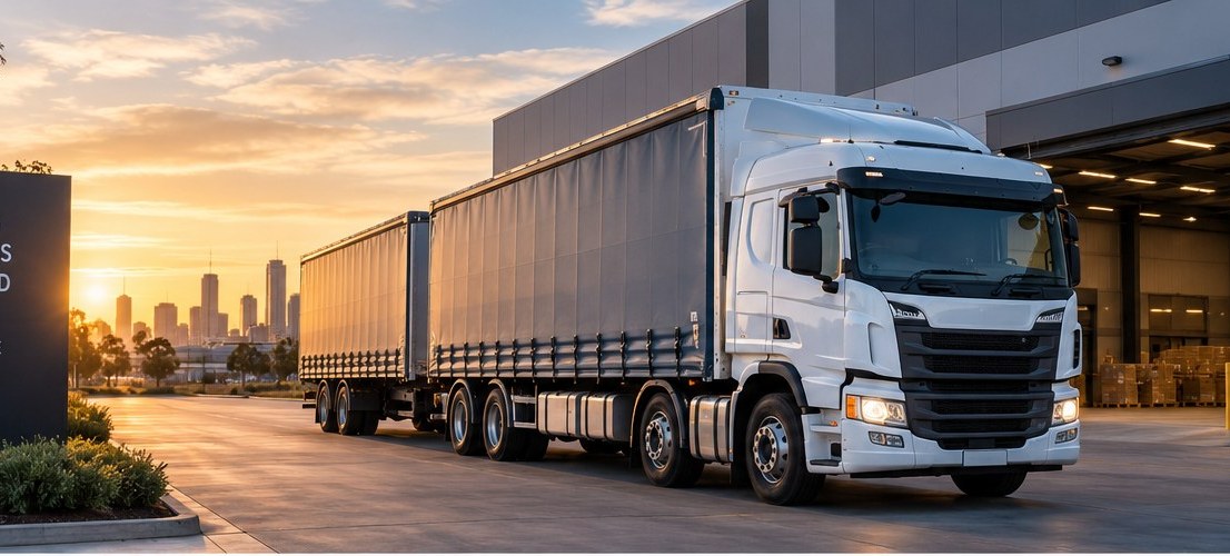 Transport truck at a logistics facility