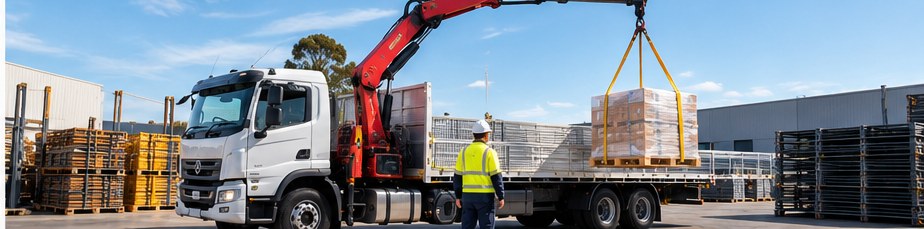 Crane truck lifting freight
