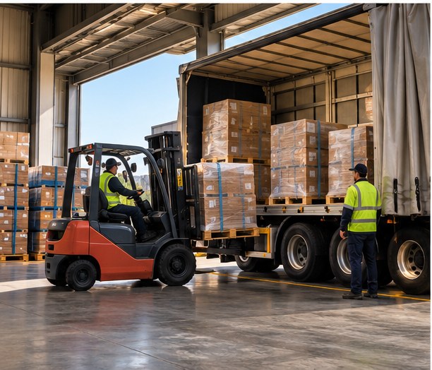 Pallet freight being loaded